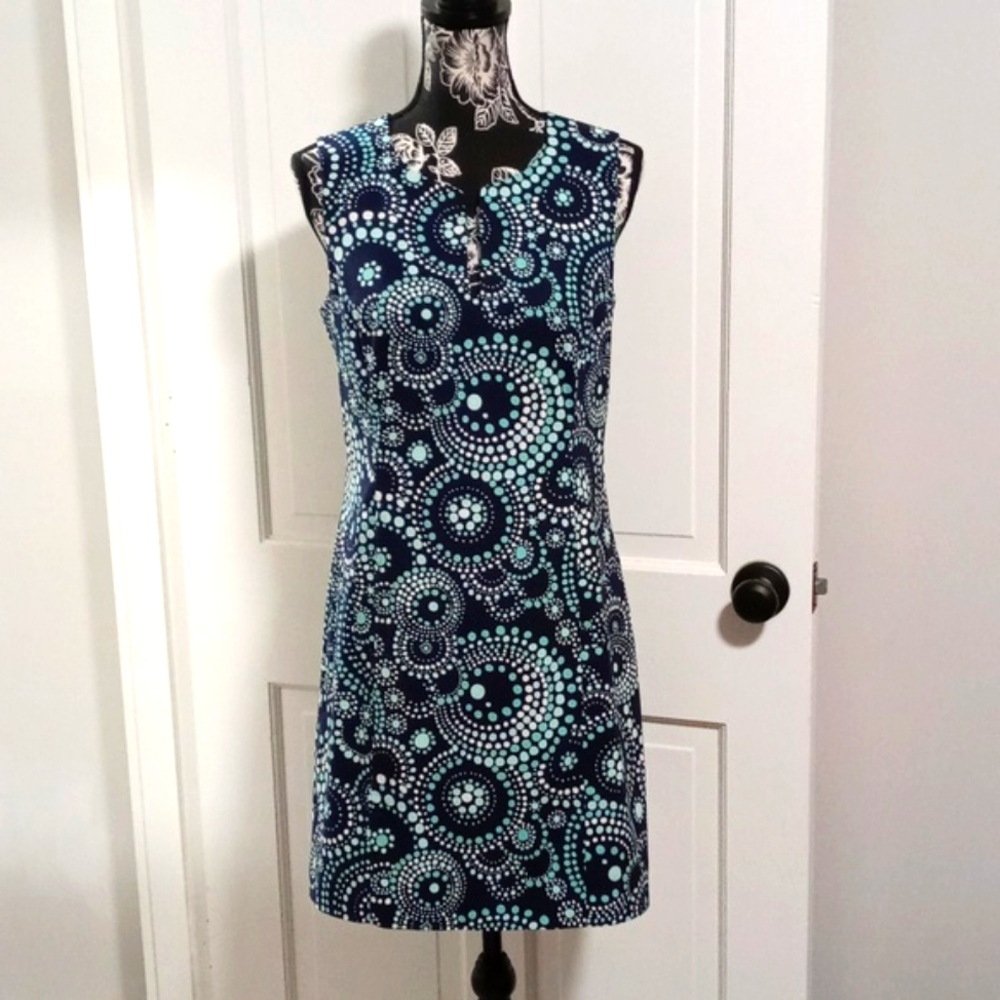 🎊HTF Vineyard Vines🎊 - Blue/White Confetti Dots Circles Stretch Sheath Dress